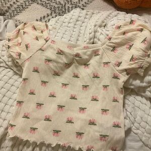 Old Navy Cream and Pink Puff Sleeve Kids Blouse